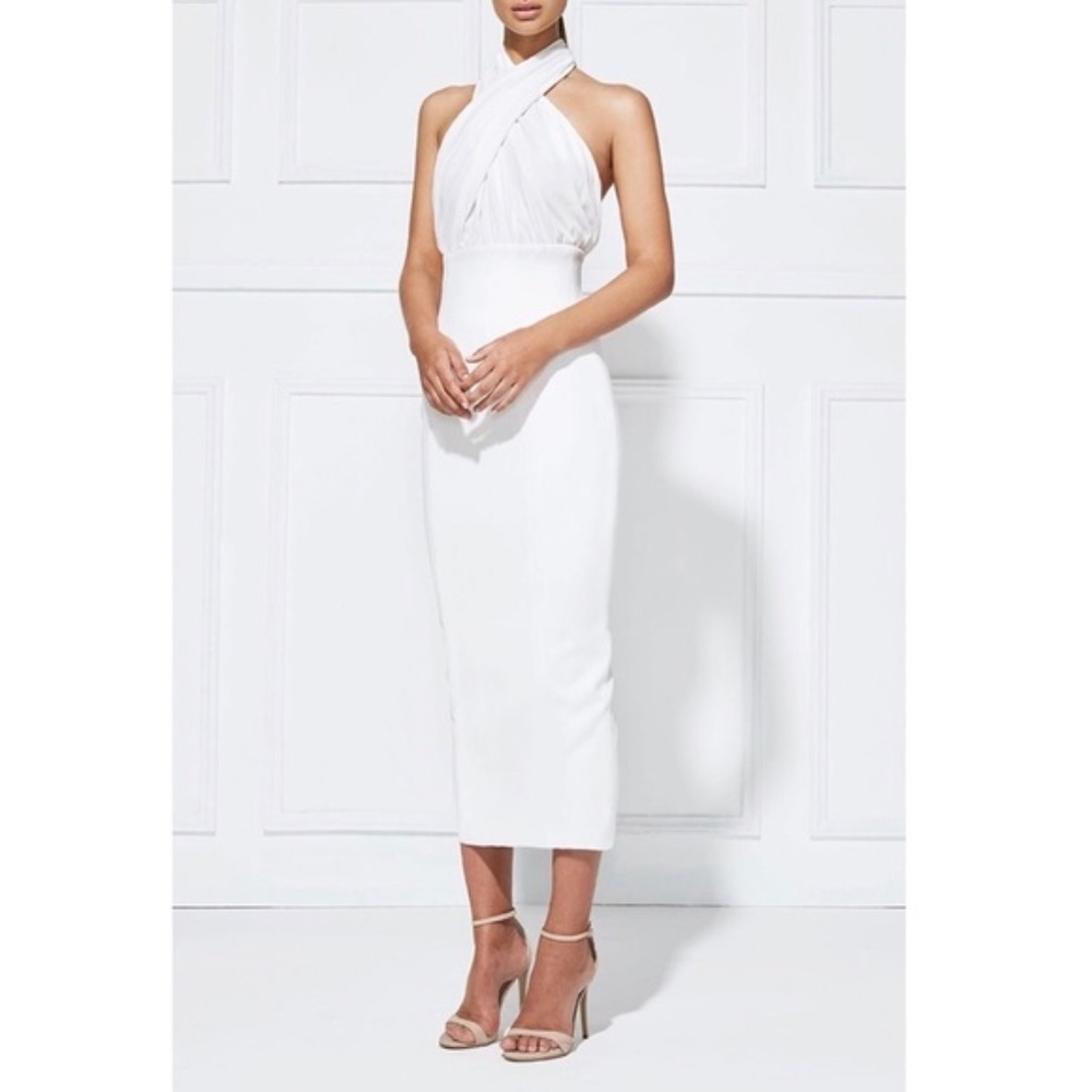 MISHA COLLECTION White Halter Midi Dress
